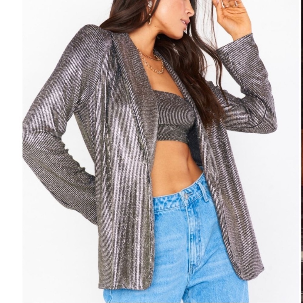 Show Me Your MuMu Felix Sparkle Metallic Night Out Dressy Shirt Blazer 70s Disco - Picture 6 of 7